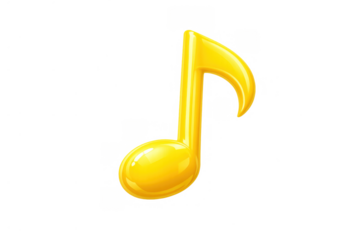 Yellow musical eighth note symbol. Glossy 3d icon representing sound, melody, audio, and entertainment on transparent background