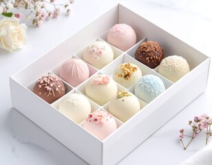 Luxury Floral Dessert Packaging Mockup in White Box