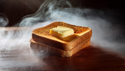 Toast Slice With Melting Butter Surrounded By Soft Warm Fog