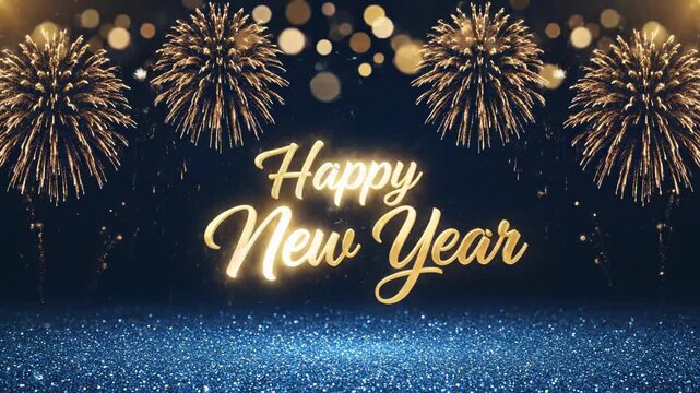 Festive New Year Fireworks Celebration with Sparkling Lights.