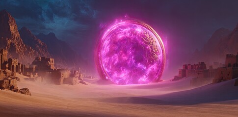 Pink Glowing Orb In Desert Landscape