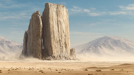 Beige Tower In A Dusty Desert Landscape