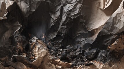 Burnt Crumpled Paper With Fire Damage