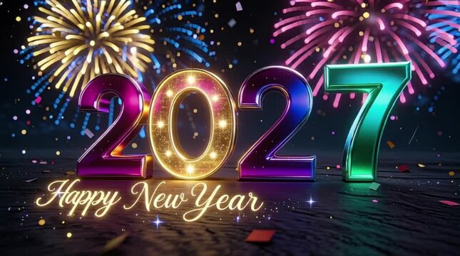 A digital art image featuring the year 2026 in large, glossy, 3D typography in the center. Happy New Year, New Year