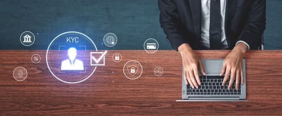 Digital KYC verification with biometric scan, ID authentication, and financial security icons representing identity verification, secure onboarding, fraud prevention, and compliance Vouch