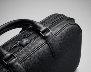 Close Up Black Leather Travel Bag Detail