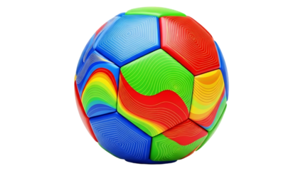 Colorful patterned soccer ball isolated on transparent background