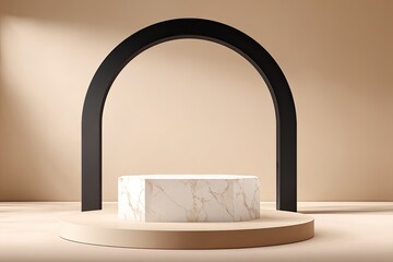 Beige Minimalist Display Podium With Black Arch