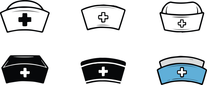 nurse cap illustration pack six medical hat cross icons