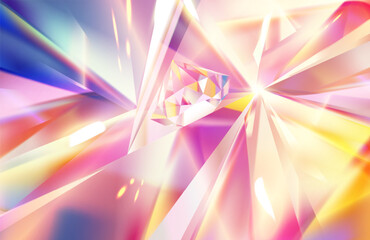 Glowing Crystal Background. Mystical and Abstract Banner with Shining Light and Sparkling Rays of Pink Gemstone. Luminous diamond and precious stone. Realistic vector illustration