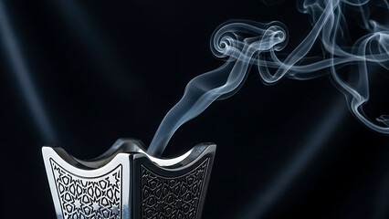 Incense burner emitting aromatic smoke against a dark background, cultural ambiance