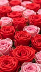 Obraz premium A vibrant bouquet of red and pink roses arranged together in a beautiful floral display.