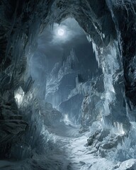 Ice Cave Path Under Moonlight