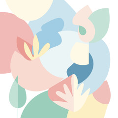 Abstract organic shapes and plant motifs in pastel colors