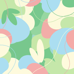 Abstract organic shapes and lines pattern, pastel colors, nature inspired