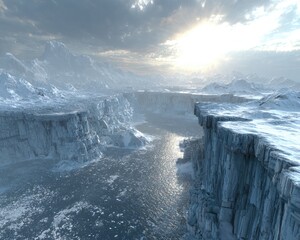 Pixelated Snowy Landscape With Icy Cliffs And Mountains