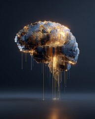 AI financial intelligence concept, abstract glowing brain made of data lines