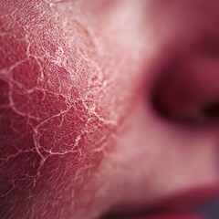 Fototapeta premium Macro image of sensitive facial skin with redness and natural texture on white background
