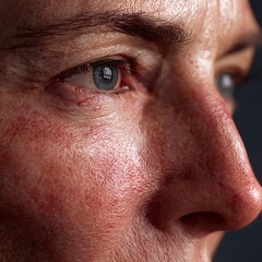 Obraz premium Macro image of sensitive facial skin with redness and natural texture on white background