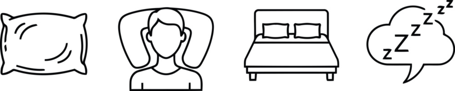 Comfortable sleep essentials icons set pillow sleeping bed dreaming relaxation and rest symbols vector