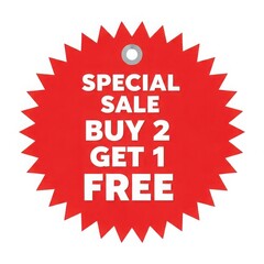 Red starburst special sale buy two get one free isolated on white background