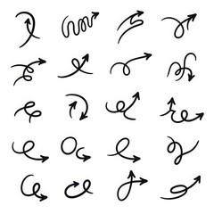 Collection of hand drawn arrow icons isolated on white background
