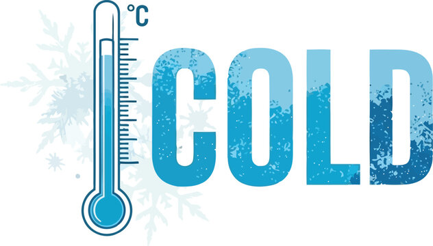 Thermometer showing low temperature and the word cold illustrating freezing weather conditions vector