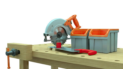 Workbench with Circular Saw and Tool Bins