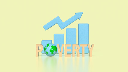 Global Poverty Reduction Concept with Economic Growth and Development Chart 3d render.