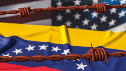 Political Conflict and Sanctions Between Venezuela and United States 3d render.