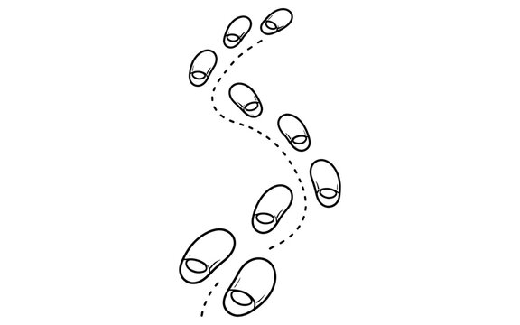 Simple line drawing of footprints following a dashed path