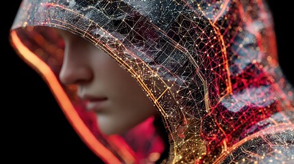 Futuristic digital hoodie with glowing circuit patterns on a person's profile