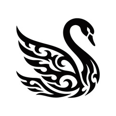 Obraz premium Elegant black swan silhouette with intricate tribal patterns and ornamental wings, a beautiful graphic design.
