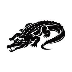 A stylized black silhouette of an alligator with sharp teeth and detailed scales.
