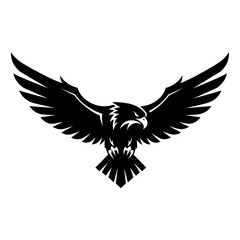 Obraz premium Majestic black eagle with wings spread wide, soaring in flight, a powerful and iconic bird of prey.