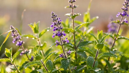 Catmint herb plant growing in summer close-up