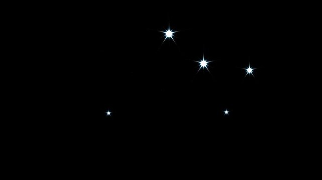 Twinkle glitter star animation featuring white cartoon flat vector doodles, glowing blinking festive shine effects for holiday overlays on transparent black screen, loopable 4K