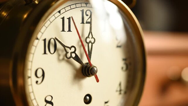 Closeup of vintage alarm clock face