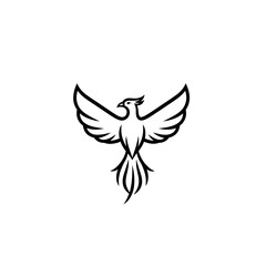 Obraz premium Flat black & white icon of a phoenix with wings half-spread