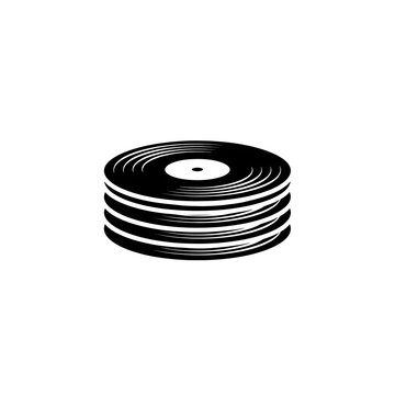 Flat black and white icon of a stack of vinyl records