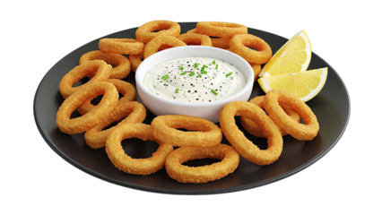 Crispy Onion Rings with Dip and Lemon Slices