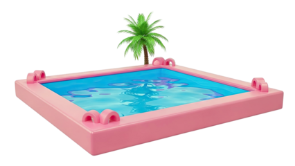 Pink swimming pool with palm tree