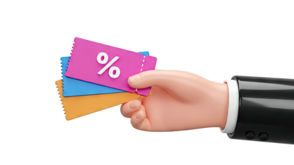 Hand holding discount coupons with percentage symbol