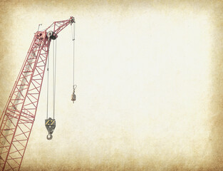 crane steel hook with cable isolated on white,Industrial equipment or tools on Old antique vintage paper background