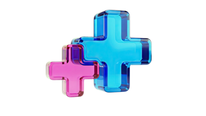 Two overlapping glossy plus signs, pink and blue