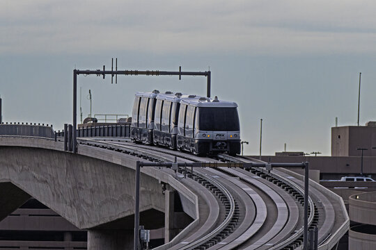 sky harbor airport 11-22-2025 Phoenix, AZ USAPHX Sky Train operationg between Terminal 4 and the E Economy parking at Phoenix Sky Harbor Intl. Airport.