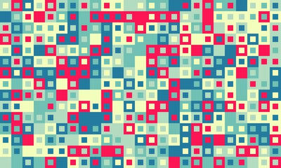 Fototapeta premium Abstract geometric pattern with vibrant squares in teal, red, and beige. Perfect for modern design projects, website backgrounds, or textile prints.
