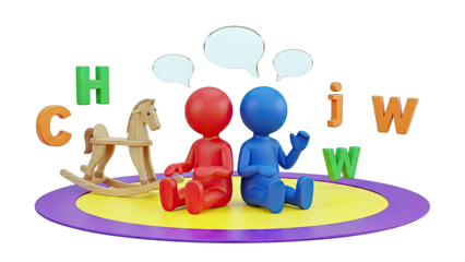 Children interacting with alphabet blocks and toys