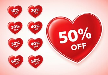 Discount hearts with percentage off valentine's day sale