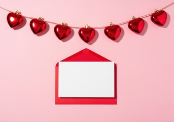 Valentine's day decoration with red hearts and envelope